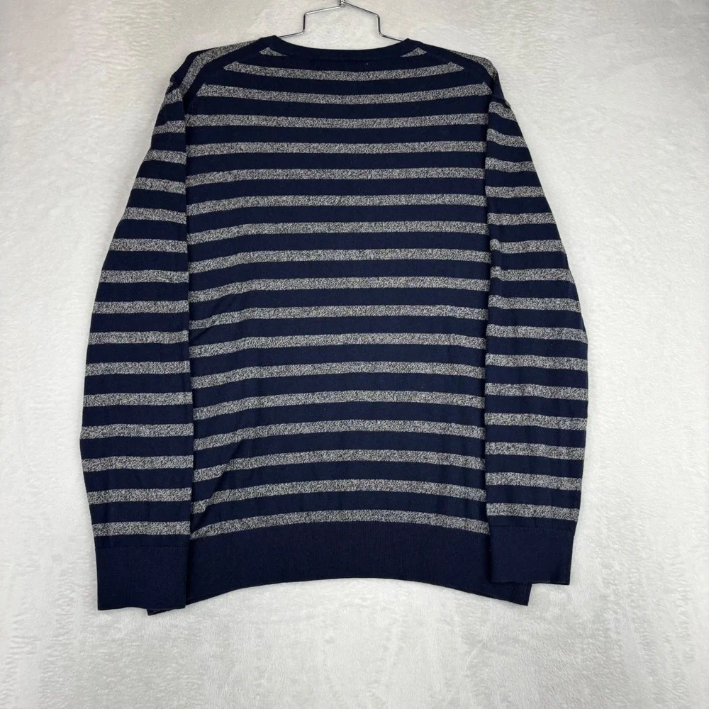 Banana Republic Mens XL Navy Blue Grey Striped Cashmere Blend V-Neck Sweater